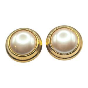 Monet Clip On Earrings Gold Tone Statement Round Dome Retro Vintage Style